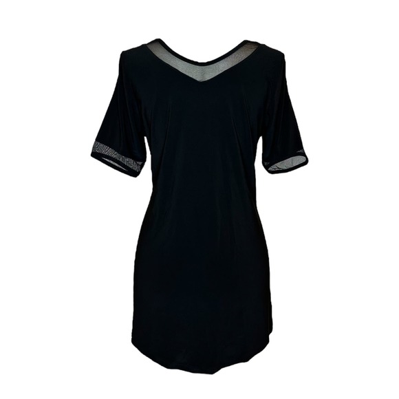 Women's V-Neck Mesh Trim Tunic Top Size M Short Sleeve Casual Artex Fashions NWT - Picture 2 of 2